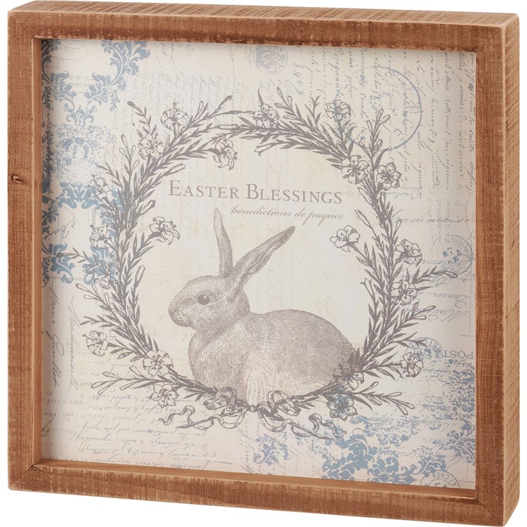 Easter Blessings Inset Box Sign - Wood, Paper