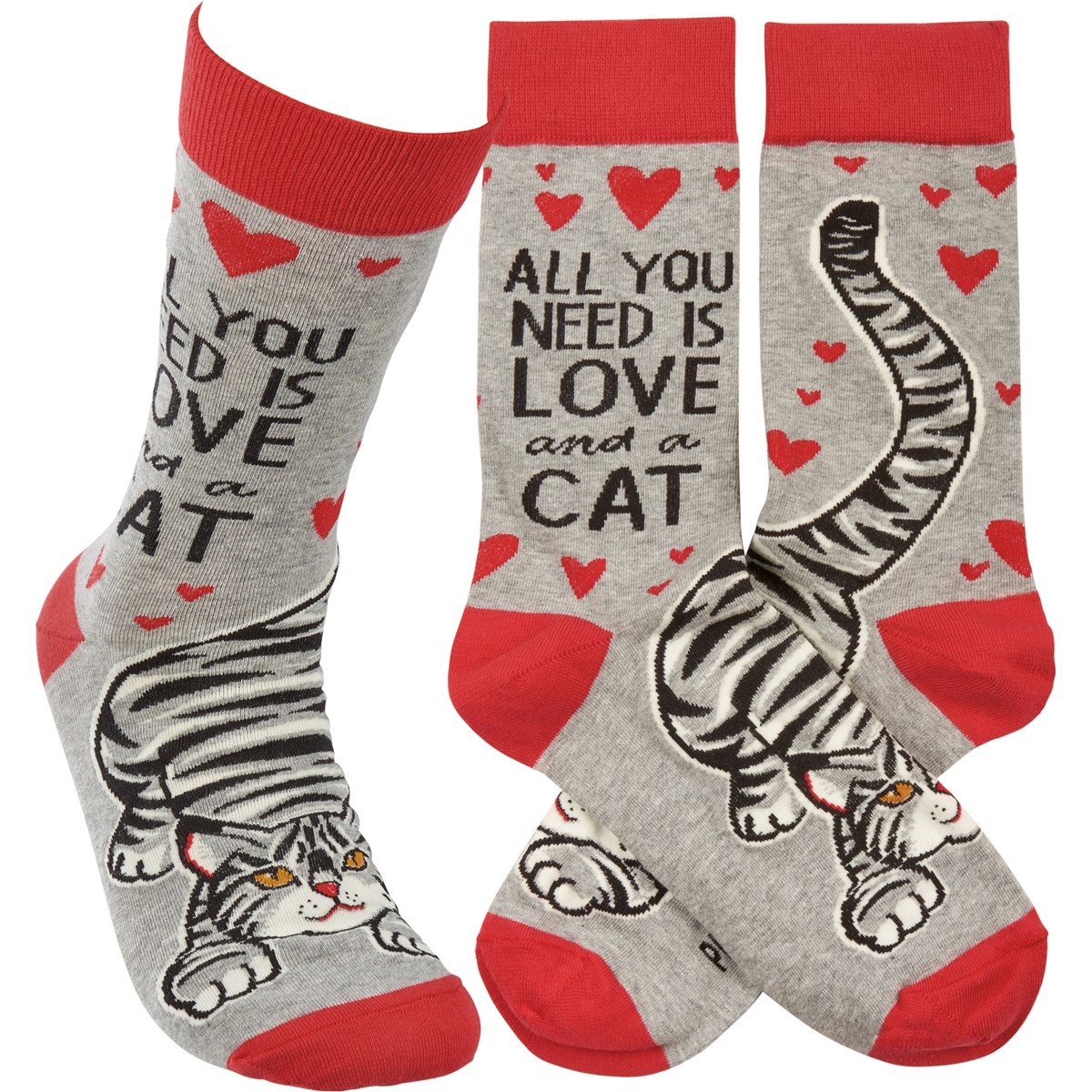 Love And A Cat Socks - Cotton, Nylon, Spandex
