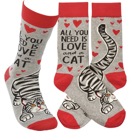 Socks - All You Need Is Love And A Cat - One Size Fits Most - Cotton, Nylon, Spandex