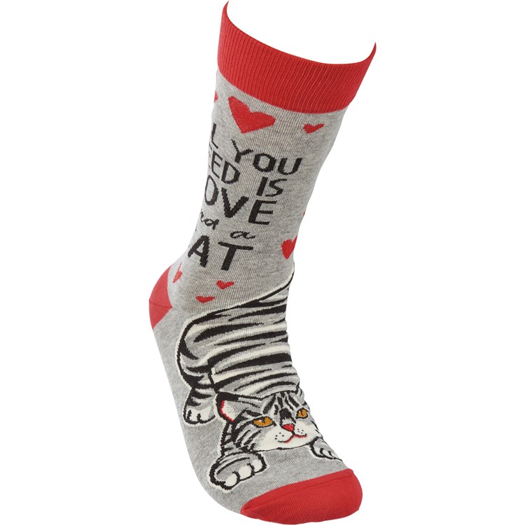 Love And A Cat Socks - Cotton, Nylon, Spandex