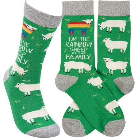 Socks - Rainbow Sheep In The Family - One Size Fits Most - Cotton, Nylon, Spandex