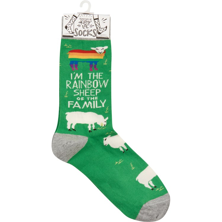 Rainbow Sheep In The Family Socks - Cotton, Nylon, Spandex