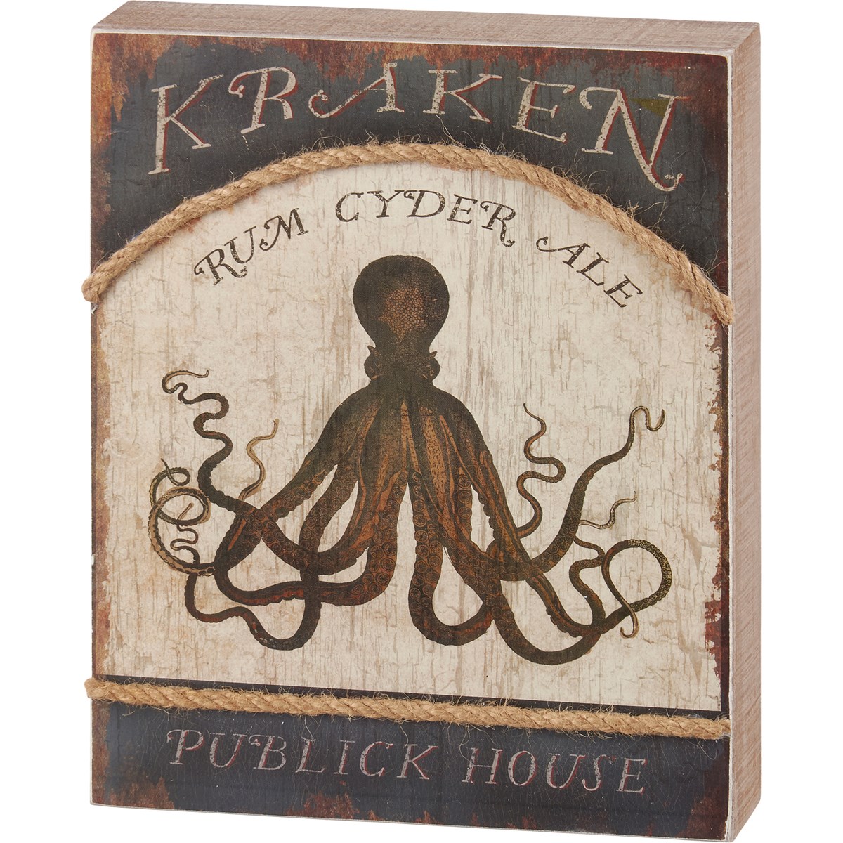 Kraken Publick House Box Sign - Wood, Paper, Rope