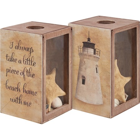 Shell Holder - Take A Piece Of Beach Home - 4.25" x 7.25" x 4.25" - Wood, Paper, Glass