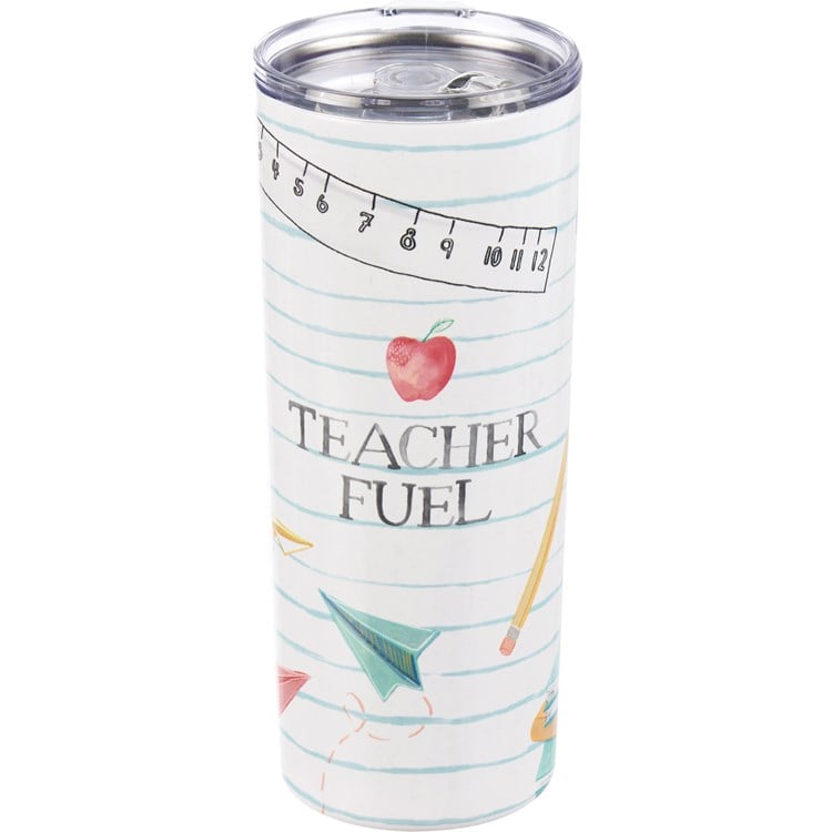 Coffee Tumbler - Teacher Fuel - 20 oz., 3" Diameter x 7.75" - Stainless Steel, Plastic