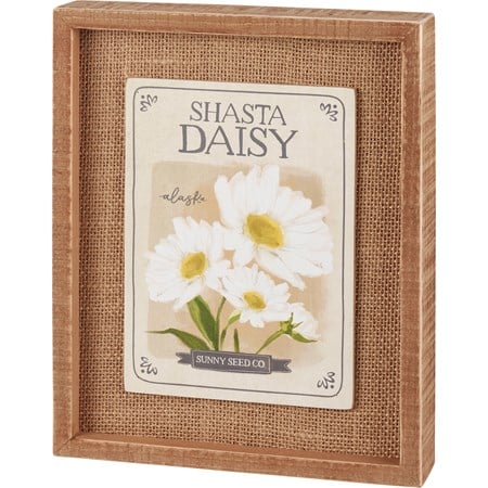 Inset Box Sign - Shasta Daisy - 8" x 10" x 1.75" - Wood, Burlap, Paper