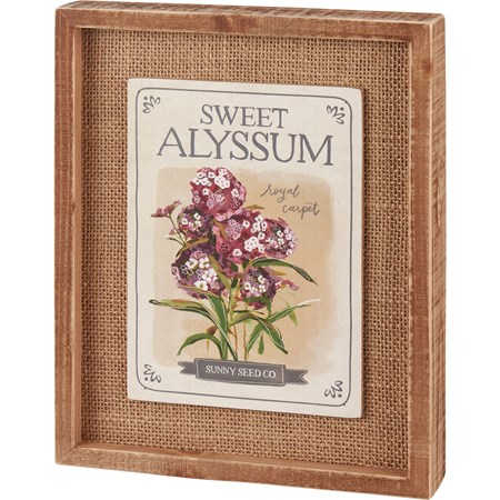 Inset Box Sign - Sweet Alyssum - 8" x 10" x 1.75" - Wood, Burlap, Paper