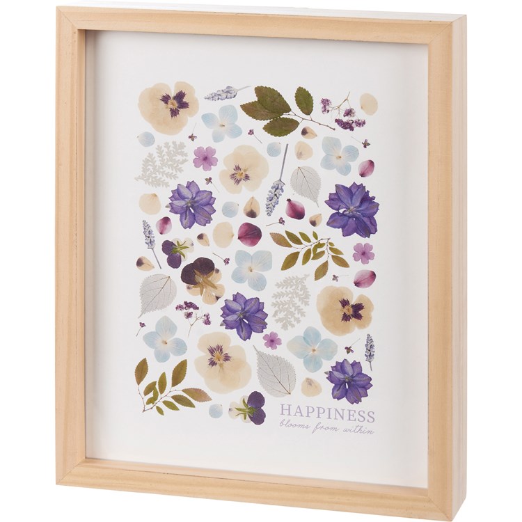 Happiness Blooms Framed Wall Art - Wood, Paper, Glass