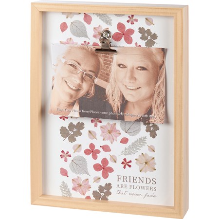 Inset Box Frame - Friends Are Flowers - 8" x 11" x 1.75", Fits 4" x 6" Photo - Wood, Paper, Metal