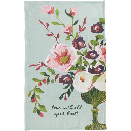 Hand Towel - Love With All Your Heart - 16" x 28" - Cotton, Terrycloth