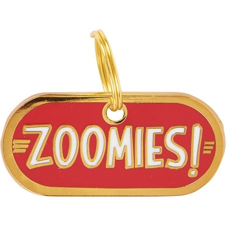 Collar Charm - Zoomies - Charm: 1.25" x 0.50", Card: 3" x 5" - Metal, Enamel, Paper
