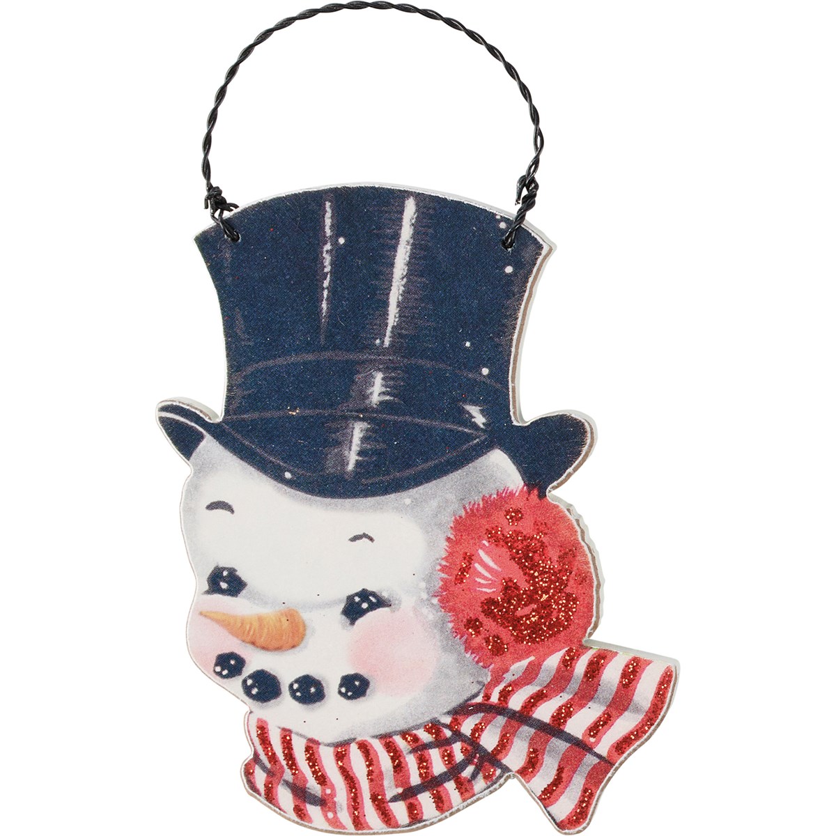 Vintage Snowmen Ornament Set - Wood, Paper, Glitter, Wire