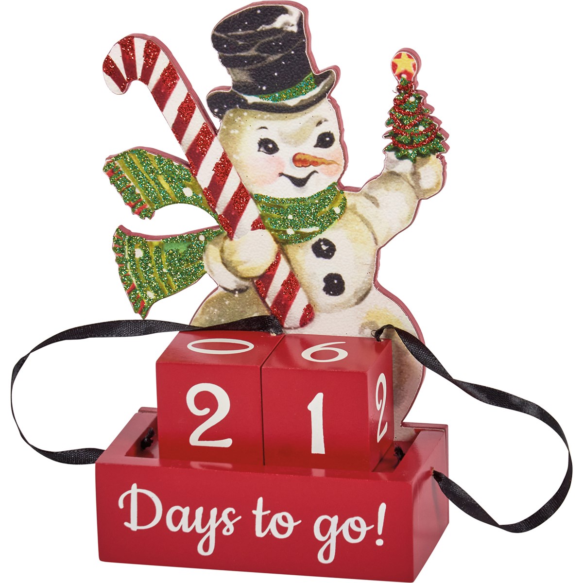 Snowman Days To Go Block Countdown - Wood, Paper, Ribbon, Glitter