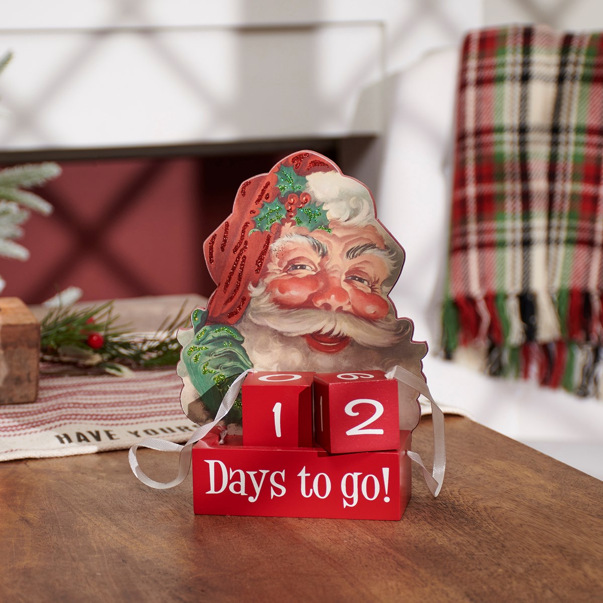 Santa Days To Go Block Countdown - Wood, Paper, Ribbon, Glitter