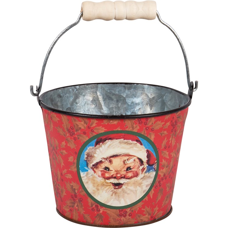 Jolly Santa Bucket Set - Metal, Paper, Wood