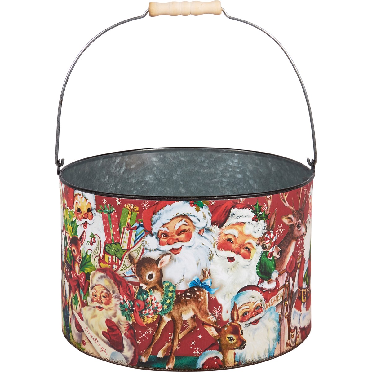 Retro Santa Bucket Set - Metal, Paper, Wood