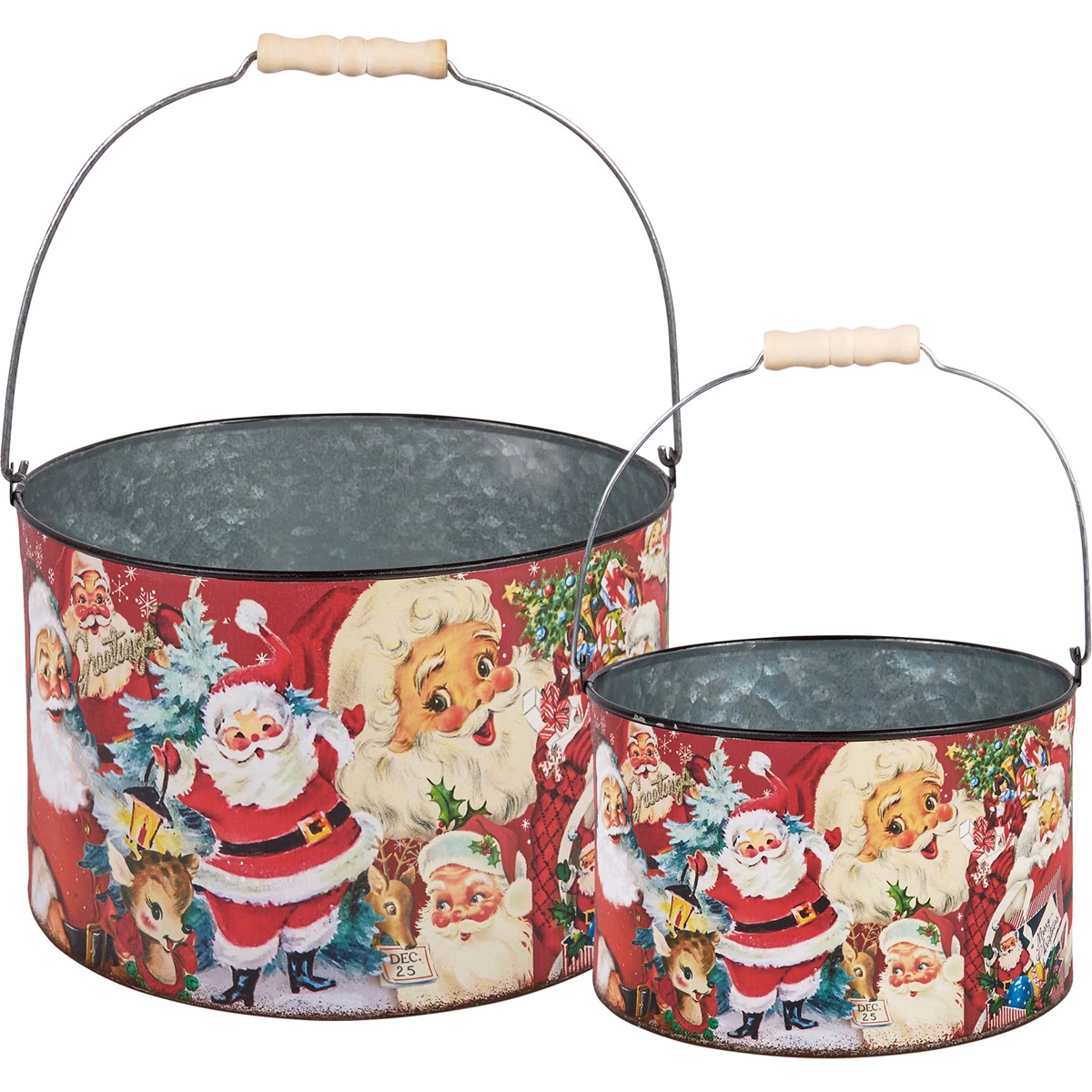 Retro Santa Bucket Set - Metal, Paper, Wood