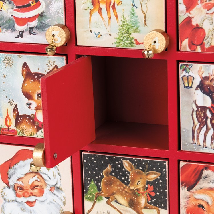 Retro Santa Claus Countdown Box - Wood, Paper, Metal