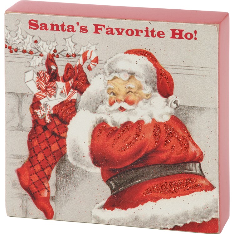 Santa's Favorite Block Sign - Wood, Paper, Glitter