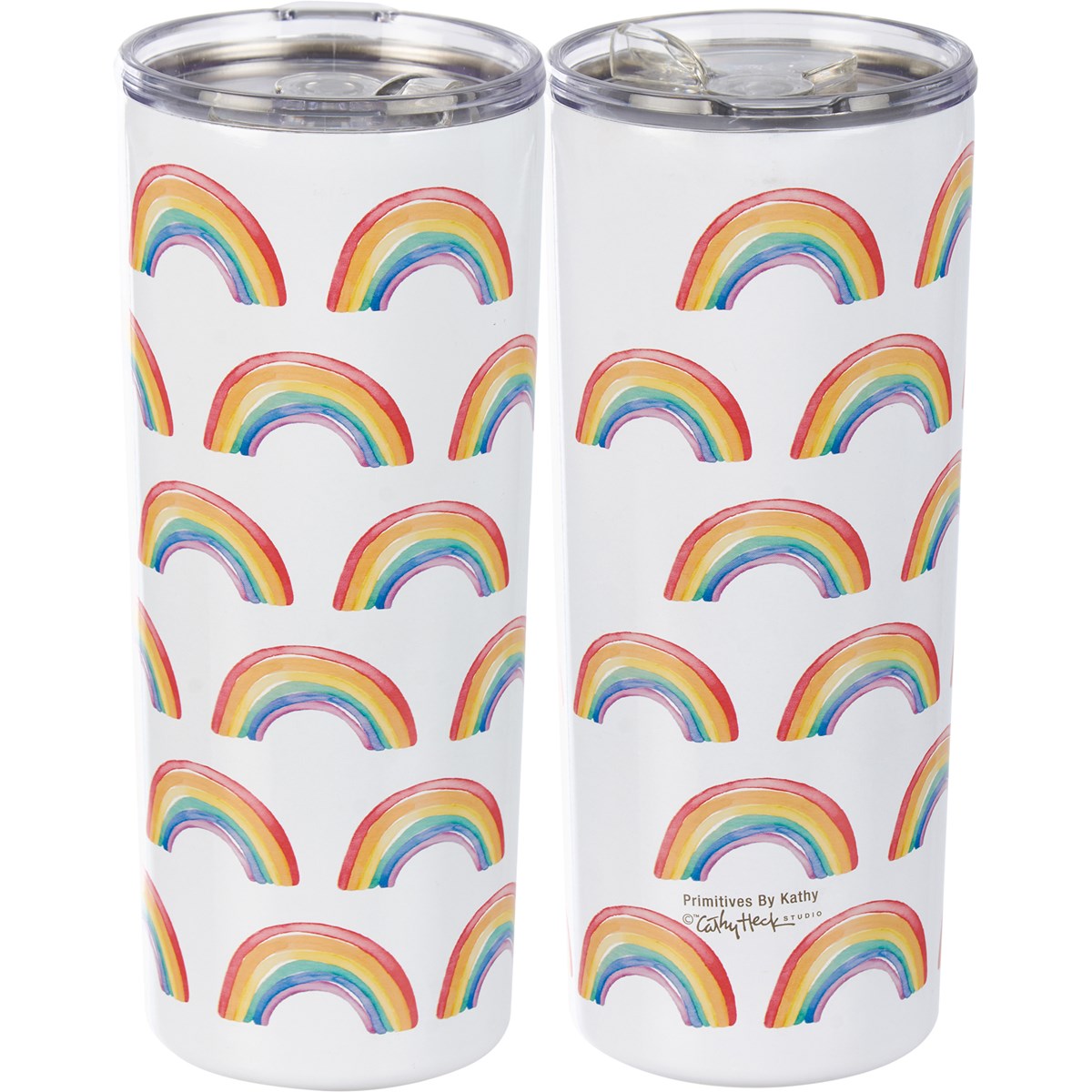 Coffee Tumbler - Rainbow Pattern - 20 oz., 3" Diameter x 7.75" - Stainless Steel, Plastic