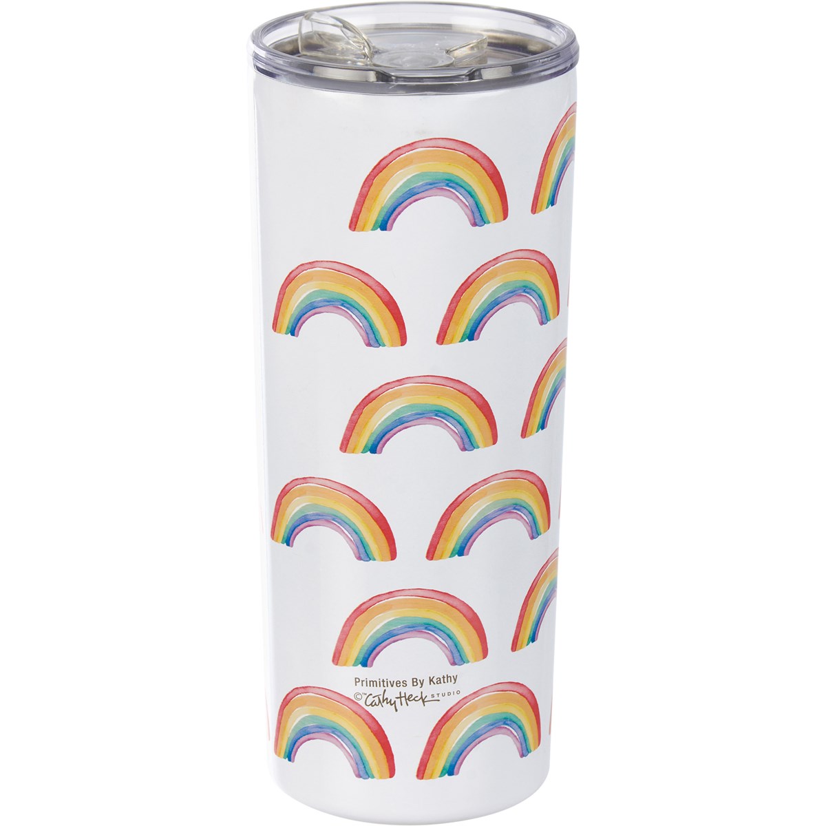 Rainbow Pattern Coffee Tumbler - Stainless Steel, Plastic