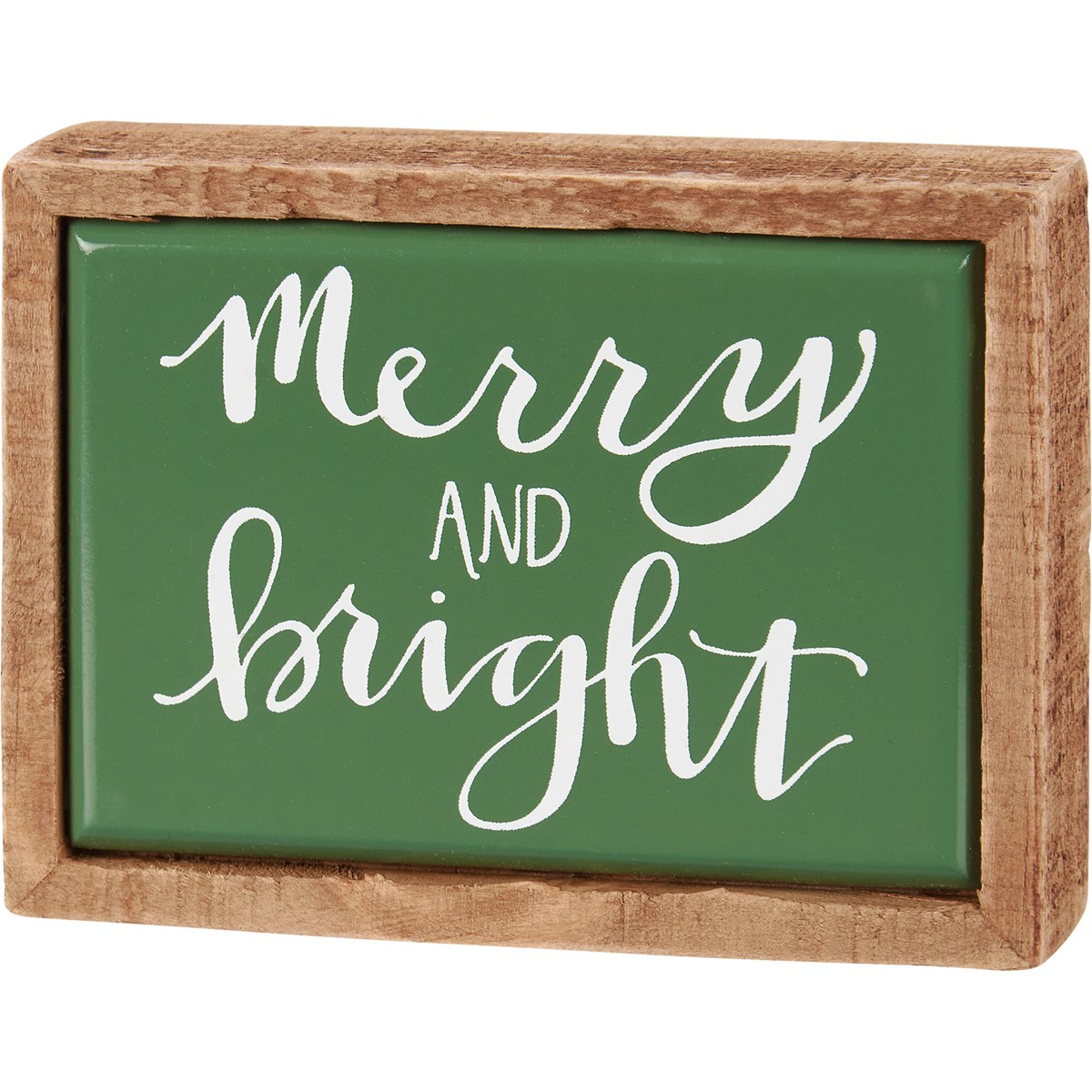 Merry And Bright Green Box Sign Mini - Wood