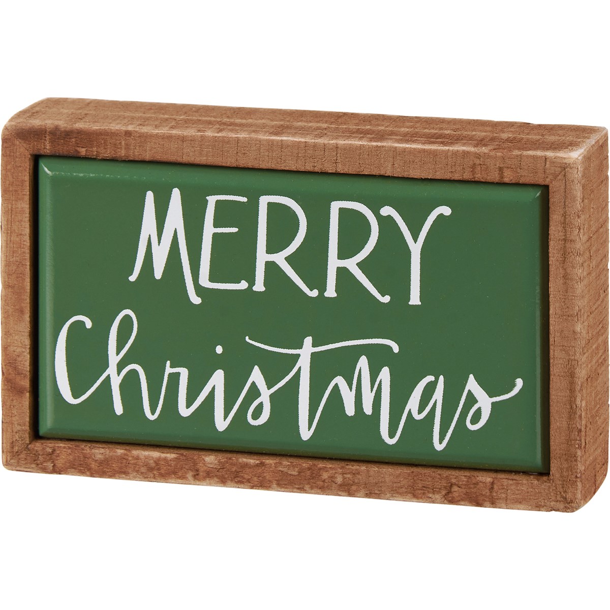 Merry Christmas Green Box Sign Mini - Wood