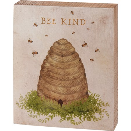 Block Sign - Bee Kind - 4" x 5" x 1" - Wood, Paper