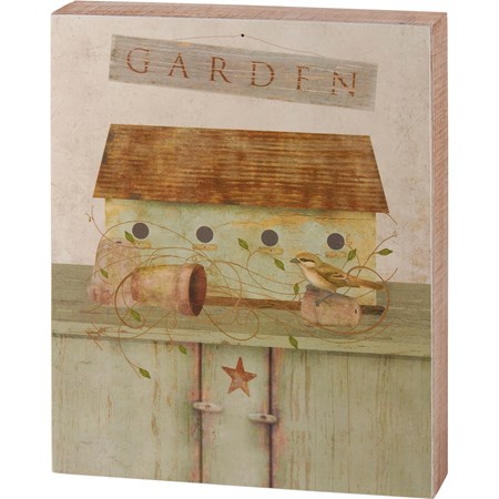 Box Sign - Birdhouse - 8" x 10" x 1.75" - Wood, Paper
