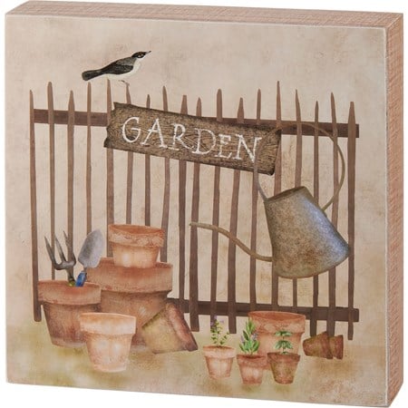 Box Sign - Garden Fence - 8" x 8" x 1.75" - Wood, Paper