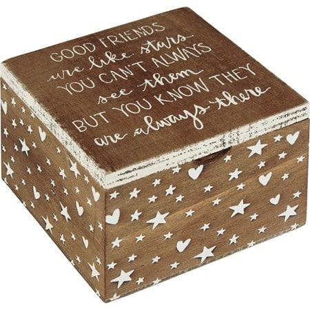 Hinged Box - Good Friends Are Like Stars - 4" x 4" x 2.75" - Wood, Metal