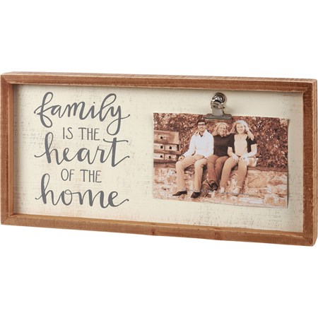 Inset Box Frame - Family Heart Of Home - 14" x 7" x 1.75", Fits 6" x 4" Photo - Wood, Metal