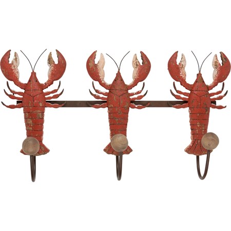 Hook Board - Lobsters - 16" x 9" x 4" - Wood, Metal