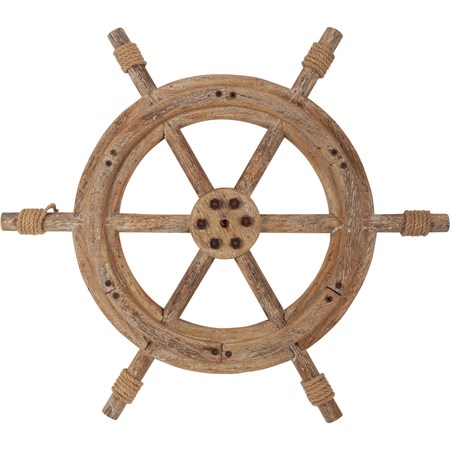 Wall Decor - Ship's Wheel - 22.75" x 20" x 1.50" - Wood, Metal, Rope