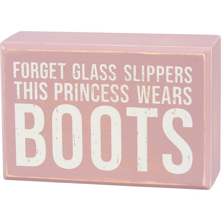 Princess Wears Boots Box Sign And Sock Set - Wood, Cotton, Nylon, Spandex, Ribbon