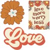 Magnet Set - Love More Worry Less - 4" x 2.25", 2.50" x 2.50", 2" x 2.75", Card: 5.50" x 6.50" - Wood, Metal, Magnet
