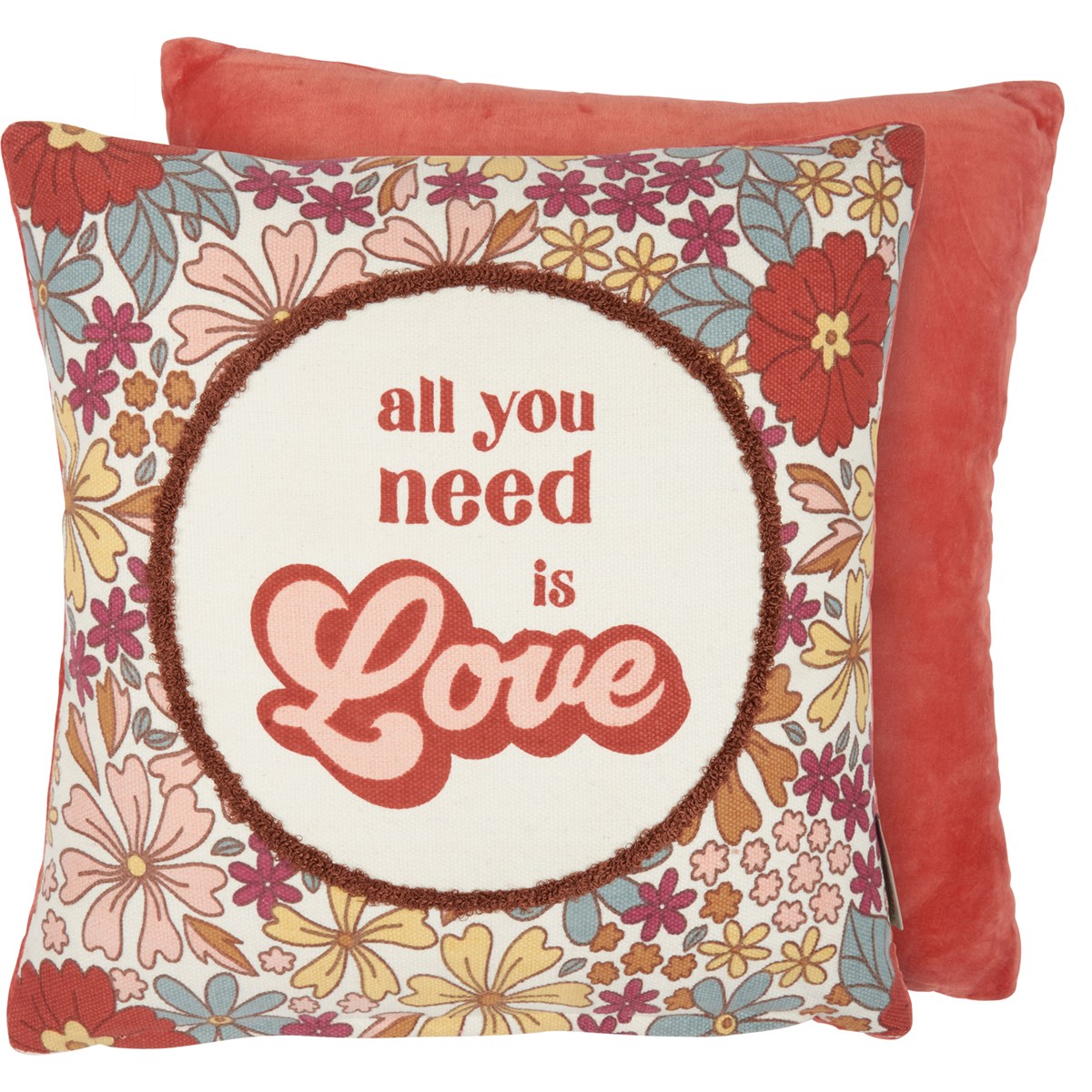 Pillow - All You Need Is Love - 15" x 15" - Cotton, Velvet, Zipper