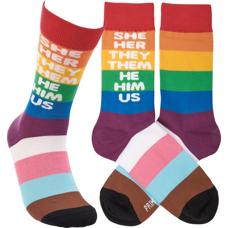 Socks - She Her They Them He Him Us - One Size Fits Most - Cotton, Nylon, Spandex