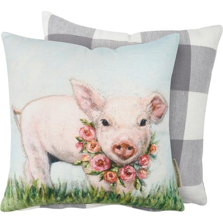 Pillow - Piglet With Wreath - 12" x 12" - Cotton, Zipper