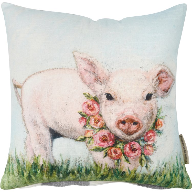 Floral Piglet Pillow - Cotton, Zipper