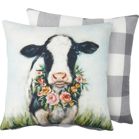 Pillow - Calf With Wreath - 16" x 16" - Cotton, Zipper