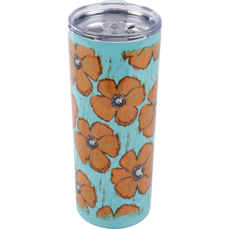 Floral Coffee Tumbler - Stainless Steel, Plastic