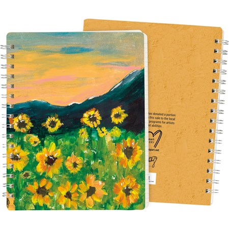Spiral Notebook - Sunflower Field - 5.75" x 7.50" x 0.50" - Paper, Metal
