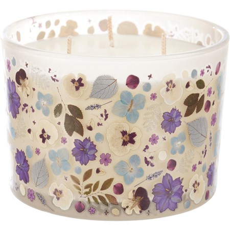 Jar Candle - Purple Flowers - 14 oz., 4.50" Diameter x 3.25" - Soy Wax, Glass, Cotton