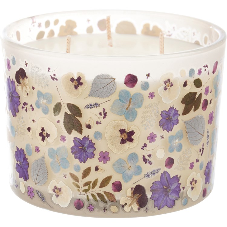 Purple Flowers Candle - Soy Wax, Glass, Cotton