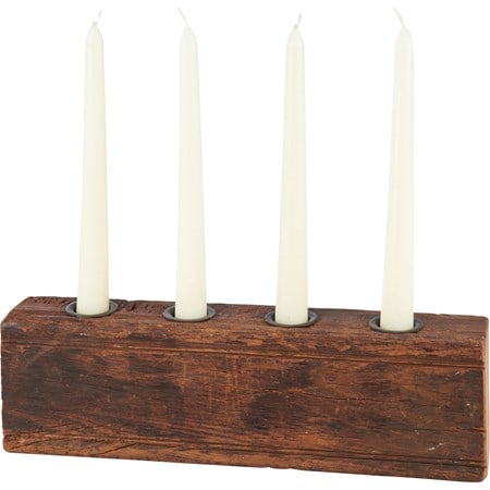 Primitive Wood Candle Holder - Wood, Metal