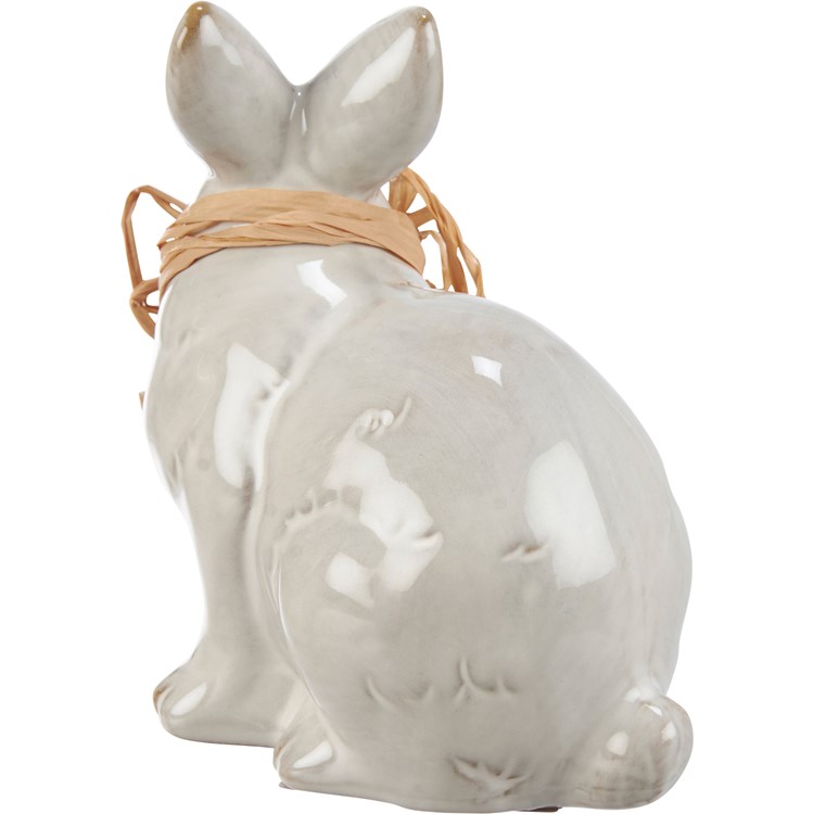 Vintage Bunnies Figurine Set - Stoneware, Raffia
