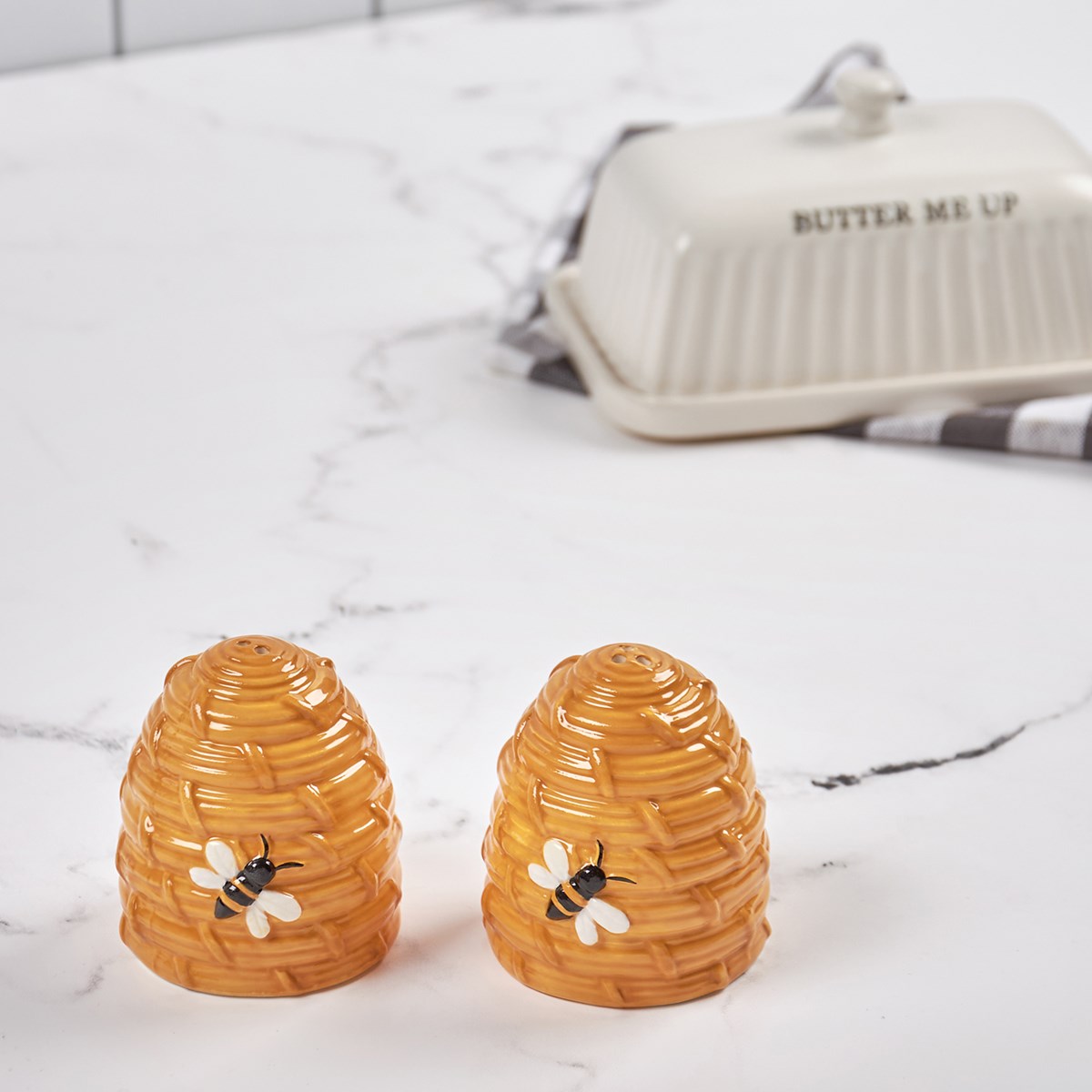 Bee Skep Salt and Pepper Shakers - Ceramic, Plastic