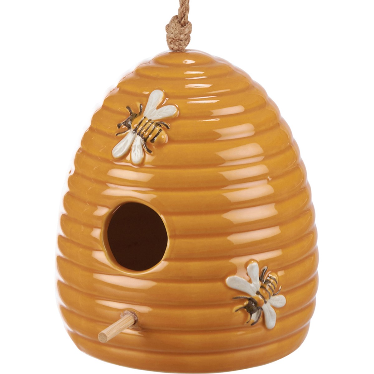 Beehive Birdhouse - Ceramic, Wood, Jute