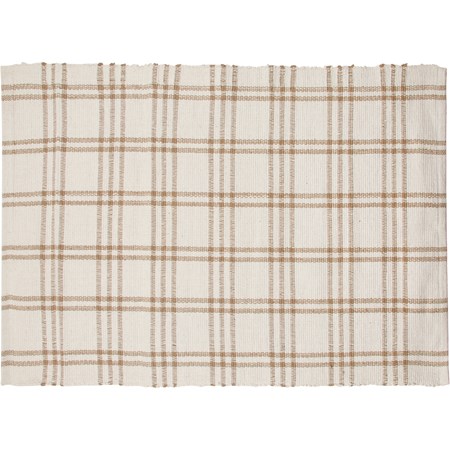 Rug - Cream Plaid - 36" x 24" - Cotton, Polyester, Latex skid-resistant backing